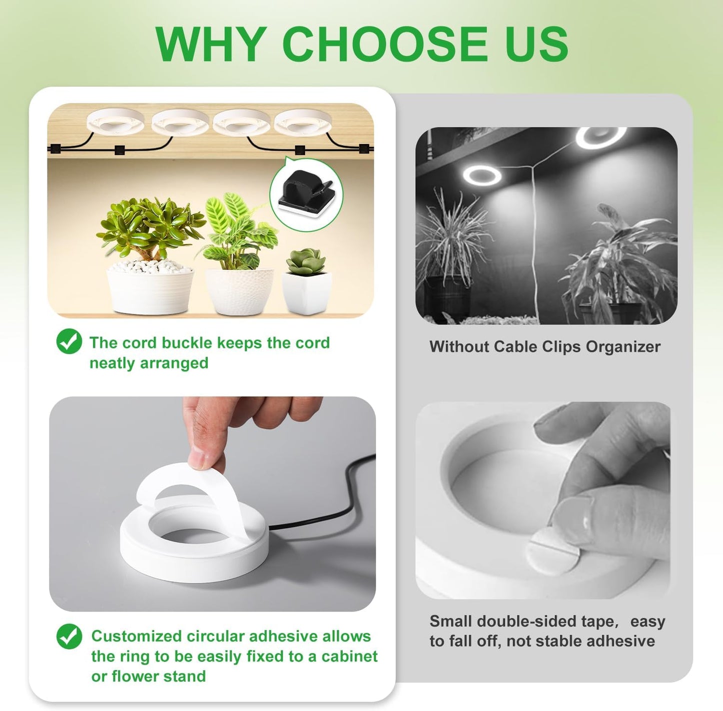 LED Plant Growth Lights for Indoor Plants, Warm+White Full Spectrum 3.54" Grow Lamps for Plant Growth with 6/12/16H Timer, 3 Spectral Modes, 10 Dimmable Levels, Halo Angel Ring White (4 Head)