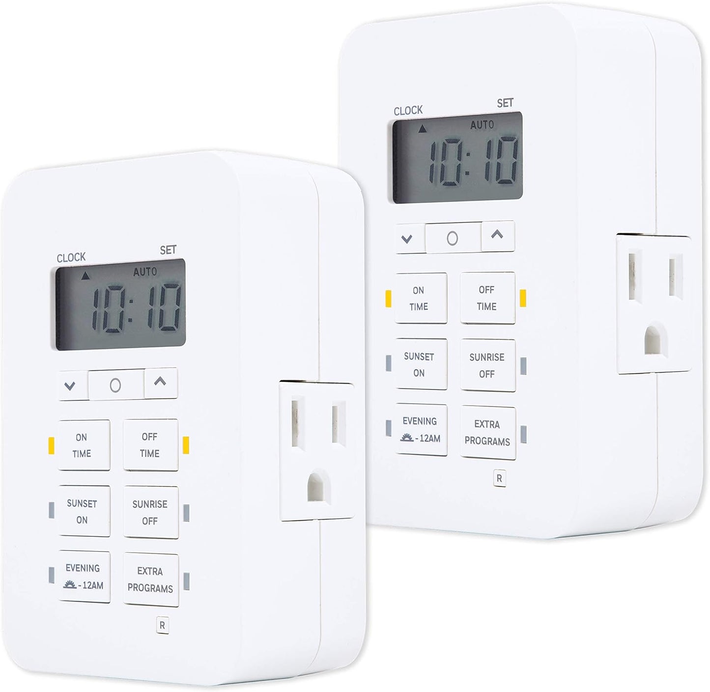 UltraPro Daysmart 7-Day Digital Outlet Timer, 2 Grounded Timer Outlet, Programmable ON/OFF Light, Countdown Plug, 125VAC Light Indoor, Lamp Plug, White, 2 Pack, 46213
