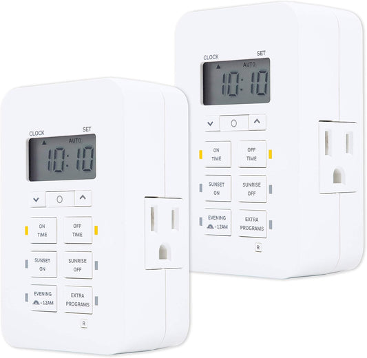 UltraPro Daysmart 7-Day Digital Outlet Timer, 2 Grounded Timer Outlet, Programmable ON/OFF Light, Countdown Plug, 125VAC Light Indoor, Lamp Plug, White, 2 Pack, 46213
