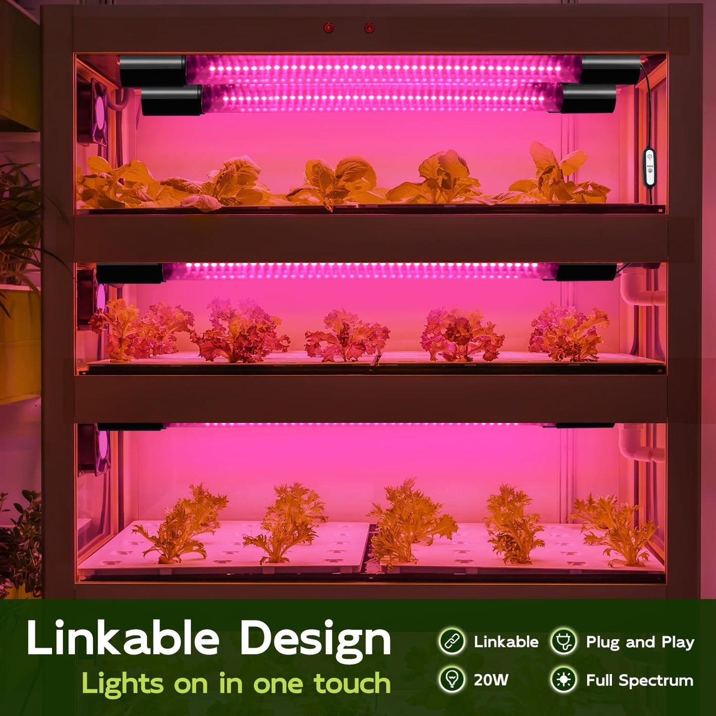 Hlite 16inch 2 Pack LED Grow Lights - Linkable Grow Lights for Indoor Plants, Full Spectrum Plant Lights Plug and Hanging Design with Auto On/Off Timer Hanging Grow Light from Seedling to Flowering