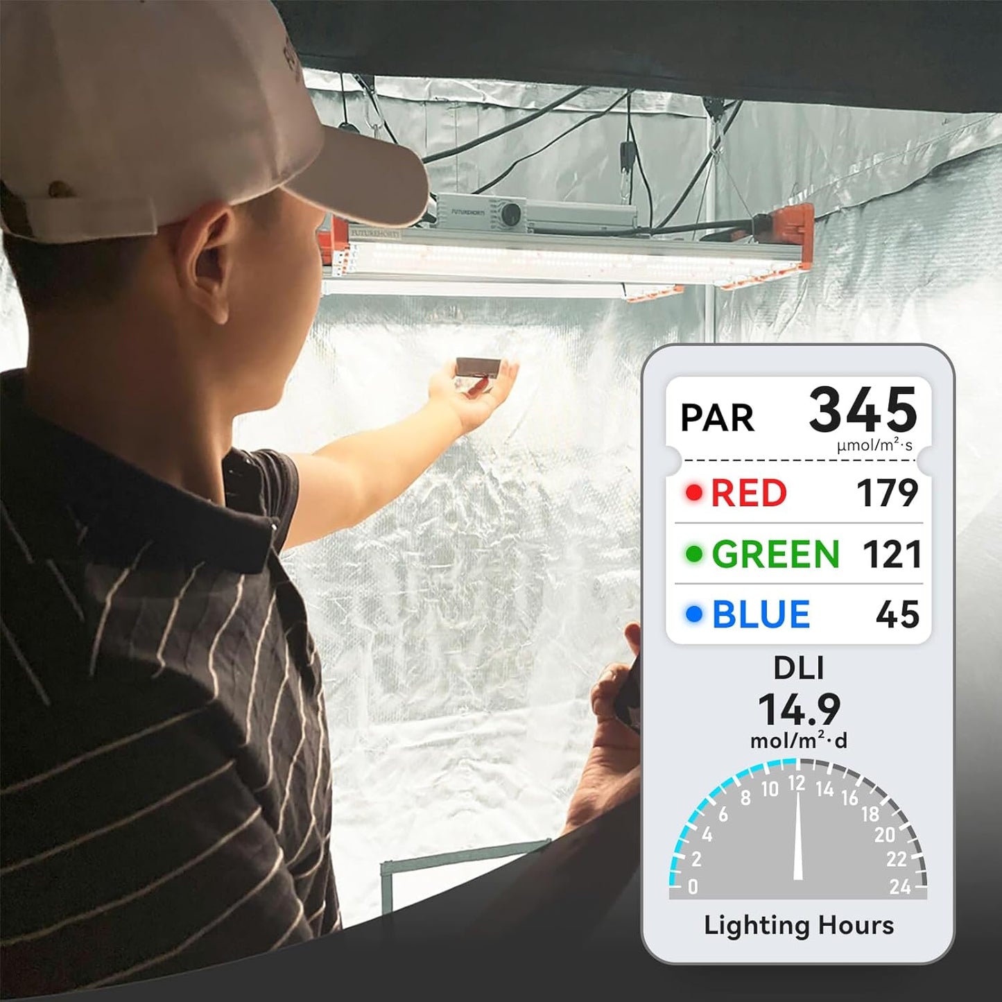 VBR-100 Quantum PAR Meter 6000umol/(㎡s), RGB PAR Breakdown, PPFD Distribution Mapping, Bluetooth Free App, Sensor Name(VBR-100 Plus), No Spectrum Selection