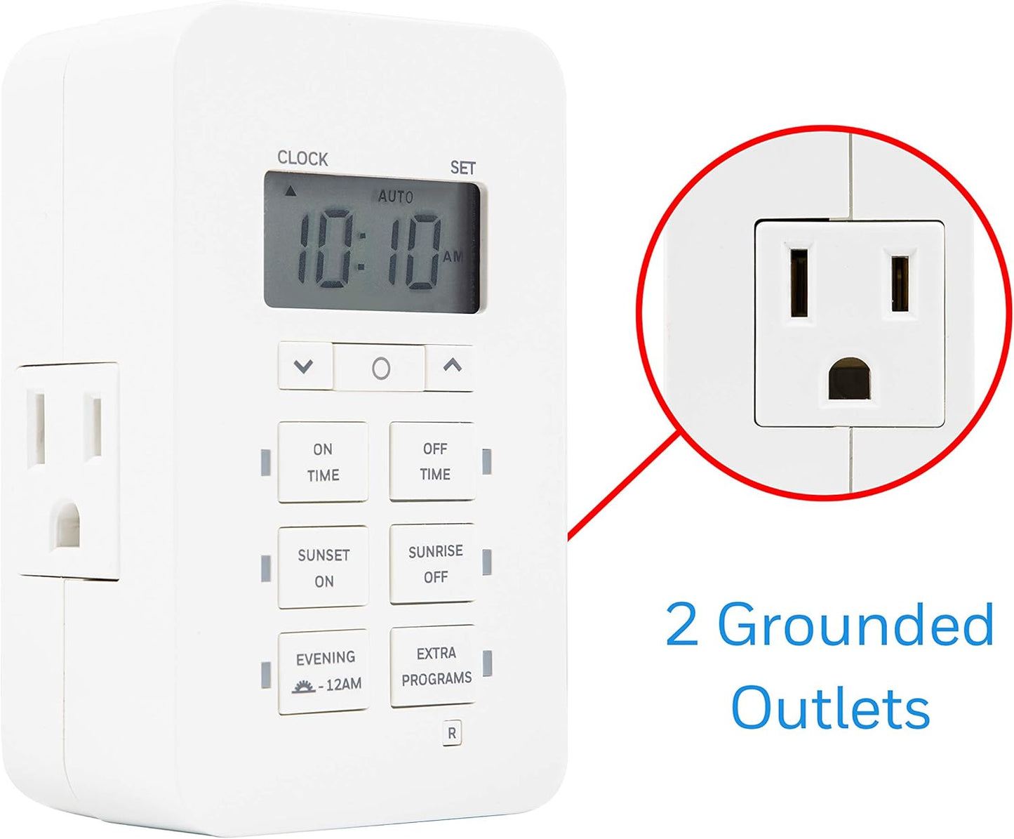 UltraPro Daysmart 7-Day Digital Outlet Timer, 2 Grounded Timer Outlet, Programmable ON/OFF Light, Countdown Plug, 125VAC Light Indoor, Lamp Plug, White, 2 Pack, 46213