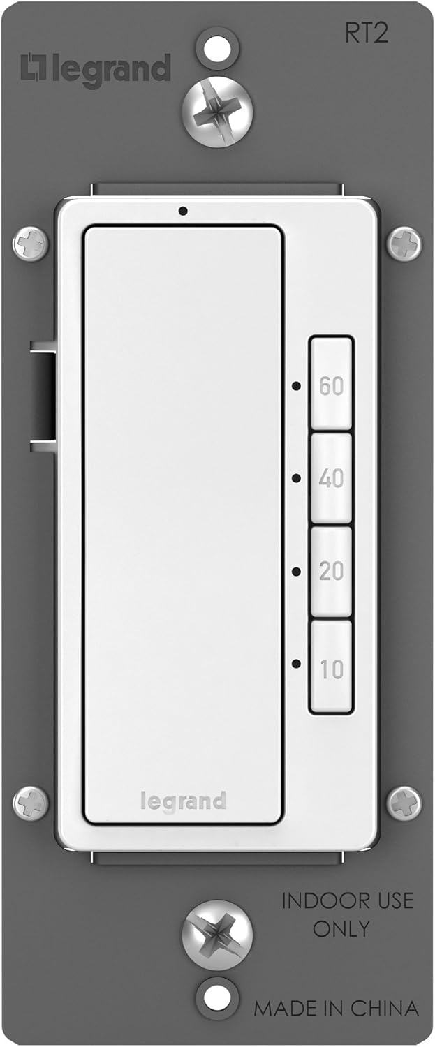Legrand Radiant Digital Countdown Timer Rocker Light Switch, For Home Lighting Control, with Locator & Time Indicator, 60/40/20/10 Minute Settings, RT2WCCV4, White, 1 Count