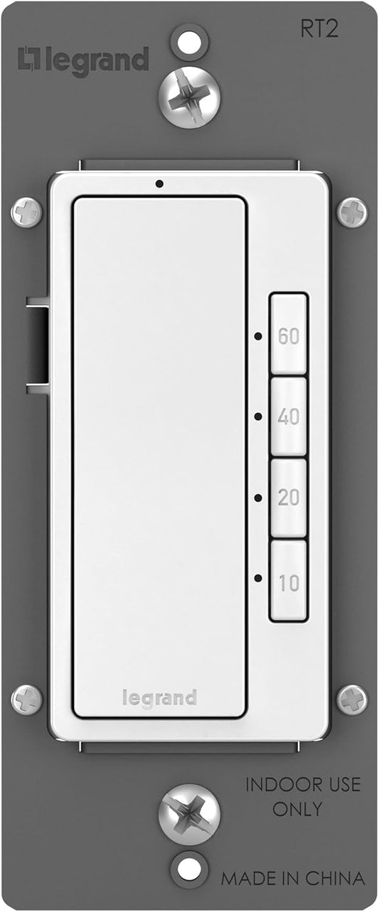 Legrand Radiant Digital Countdown Timer Rocker Light Switch, For Home Lighting Control, with Locator & Time Indicator, 60/40/20/10 Minute Settings, RT2WCCV4, White, 1 Count