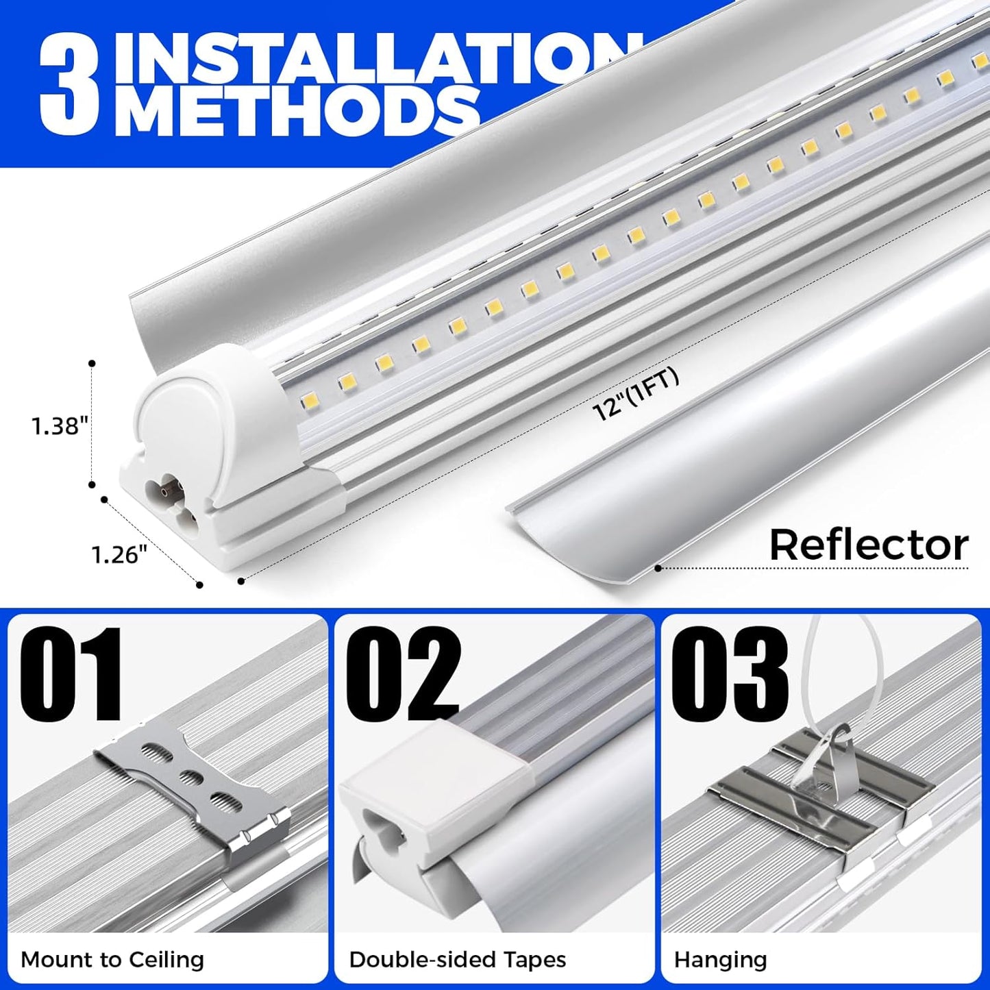 Barrina T8 Grow Lights for Indoor Plants, 5000K White Full Spectrum Grow Light Strip, 60W(4 x 15W), 1FT Plant Light for Greenhouse Indoor Growing, V-Shape with Reflector, Linkable, 4 Packs