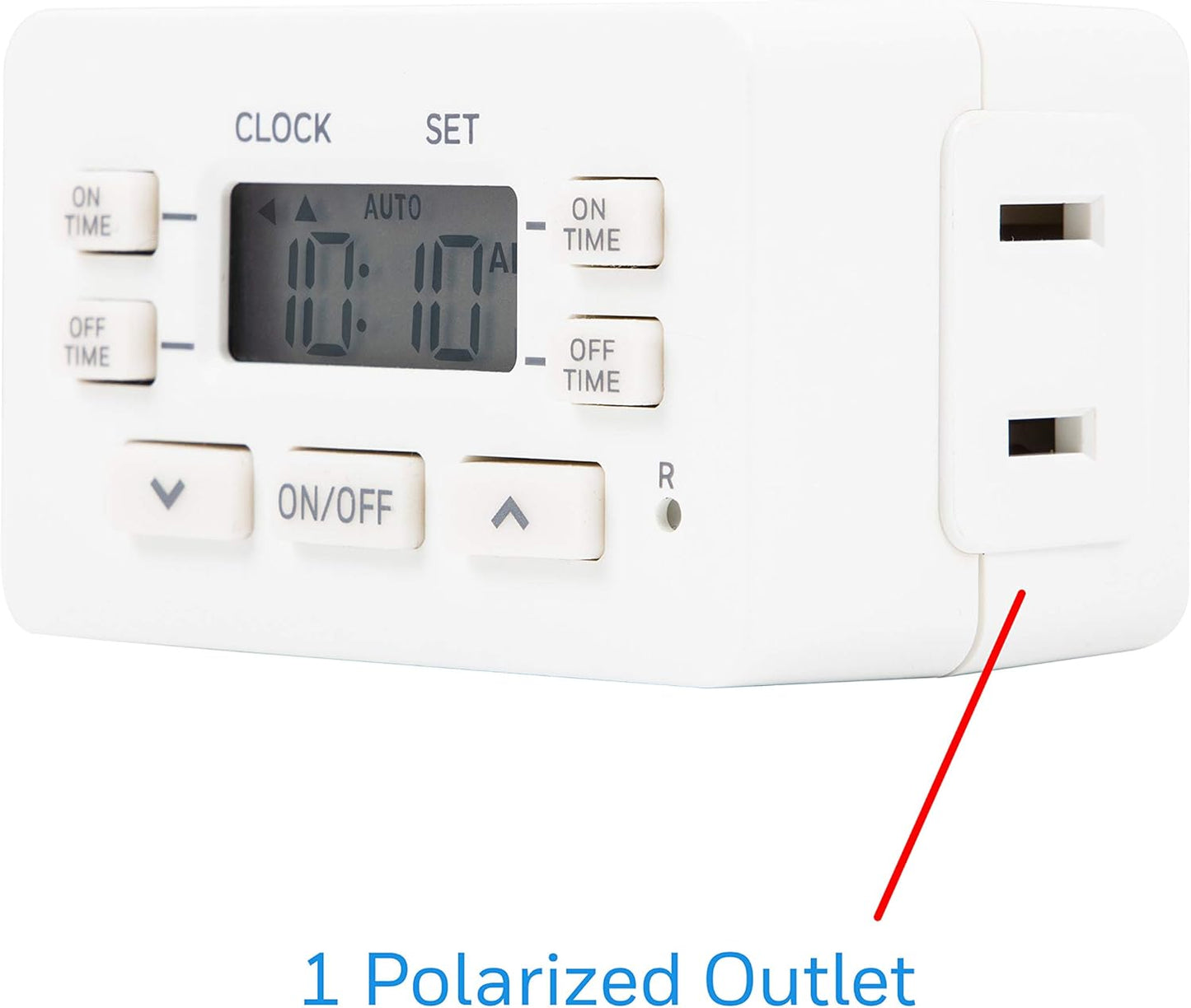 UltraPro 24hr Digital Bar , 1-Polarized Timer Outlet, 2 Programmable ON/OFF Cycles Plug Timer, 125VAC Light Indoor, Lamp , Timers For Electrical Outlets, White, 2 Pack, 45959
