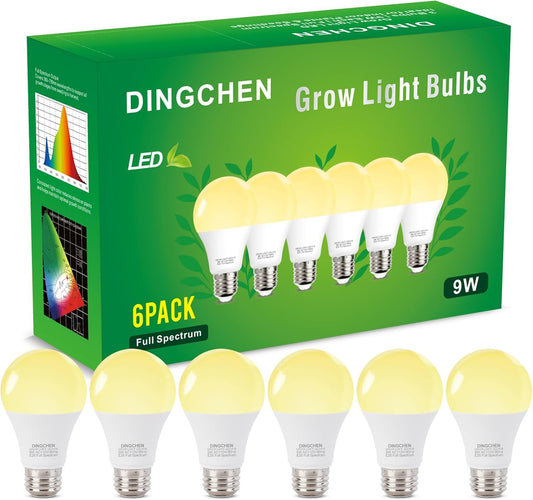 Grow Light Bulbs, A19 Full Spectrum Light Bulb, 9W Plant Grow Lights Bulbs (100W Equivalent), E26 Base, for Indoor Plants, Herbs, Flowers, Vegetables, 6 Pack