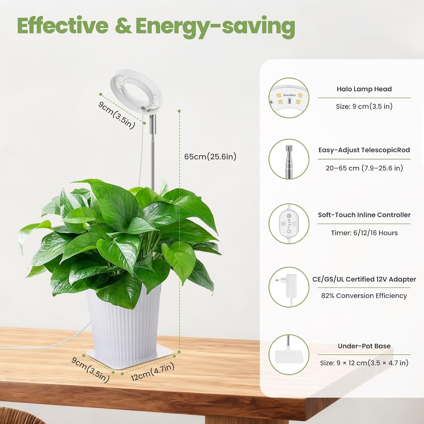Plant Lights for Indoor Growing 12V, 660nm-Enhanced Full Spectrum, Small Halo LED Grow Light with Under-Pot Base, Grow Lamp with Timer & Dimming, 6W, 118 µmol/s/m²@15cm(6in), 2 PCS, A7-W-2