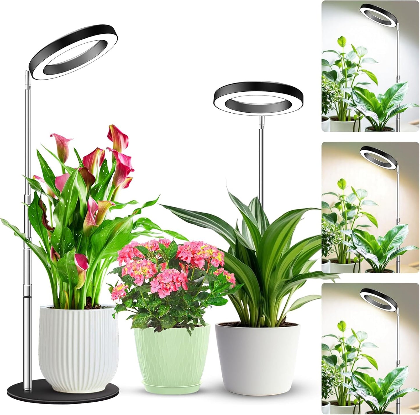 Kullsinss Grow Lights for Indoor Plants, 80 LEDs Full Spectrum Plant Grow Light with 2 Mounting Options, 6/12/16H Timer, 3 Spectrum Modes, 37 in Height Adjustable Desk Growing Lamp (Black/2-Pack)