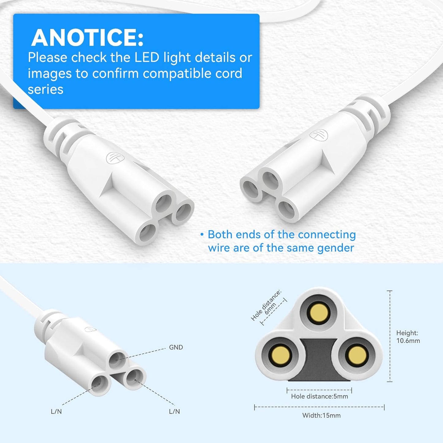 SHOPLED (4-Pack 4FT T5 T8 LED Shop Light Fixture Connecting Cords, Double-Ended Connector Cable for LED Tube Lights