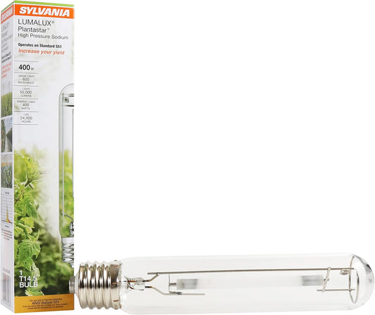 Sylvania 400W Plantastar High Pressure Sodium Grow Light, T14.5, 50,000 Lumens, E39 Base, 100 Volts, 2100K, Clear - 1 Pack (65308)