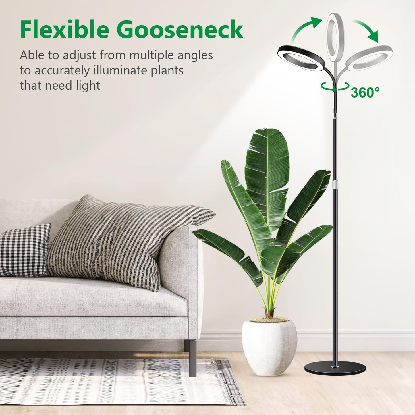 Aumtrly Grow Lights for Indoor Plants, Full Spectrum Floor Standing Plant Lights with 68" Stand for Growing Large Tall Plants, Black Halo LED Plant Grow Light with 6/12/16H Timer