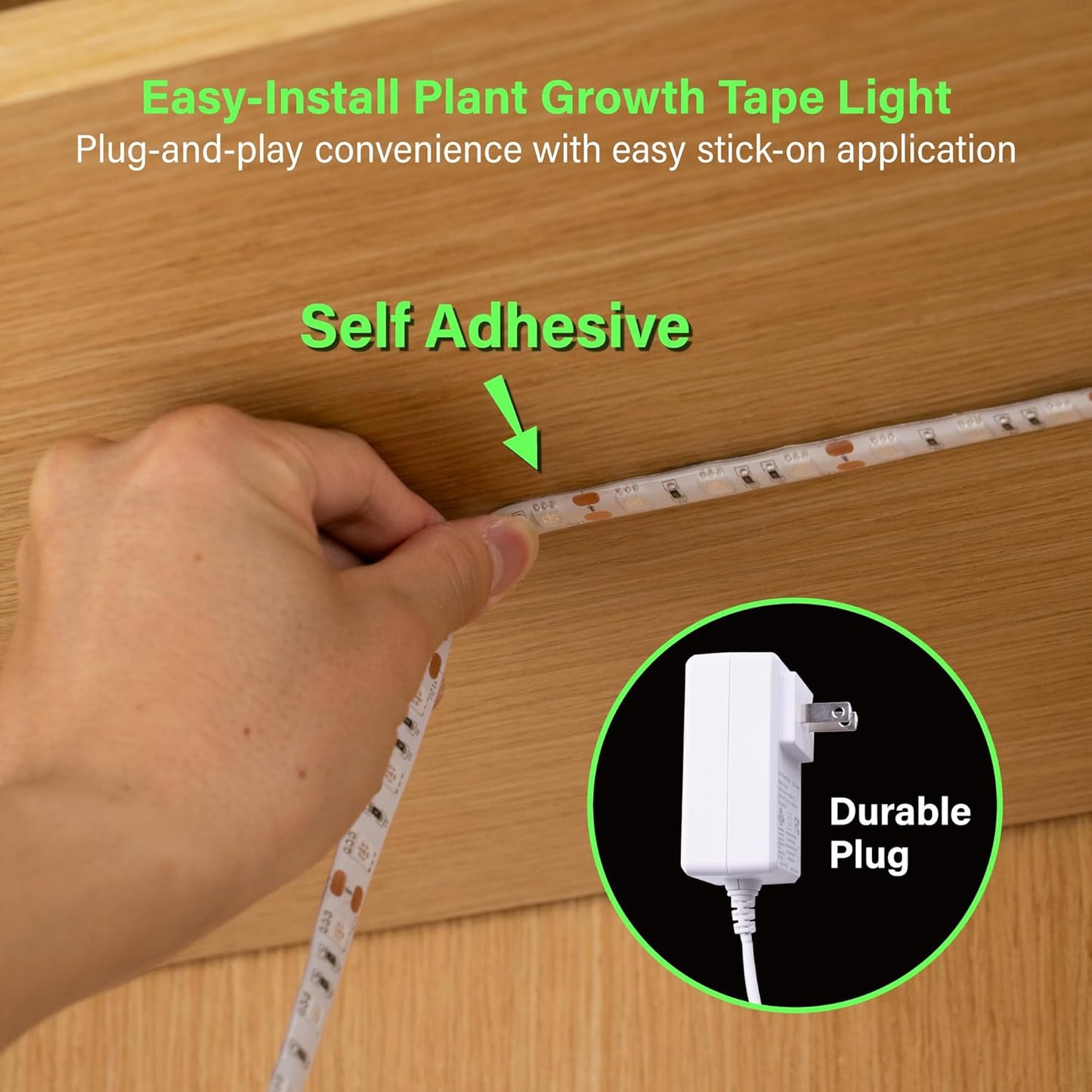 Full Spectrum LED Grow Light Tape, 11.8 ft Flexible Strip Kit for Indoor Plants and Gardening, 24W Plug-in Design, Water Resistant