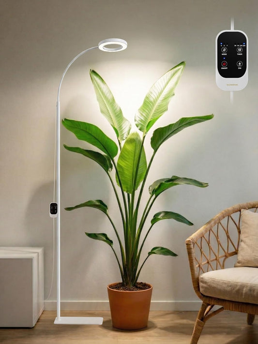 GLOWRIUM Grow Lights for Indoor Plants,20W Full Spectrum LED Plant Light with Stand,Adjustable Height,3/9/12H Timer,6 Dimmable Levels & 3 Lighting Modes (White-Single Head)
