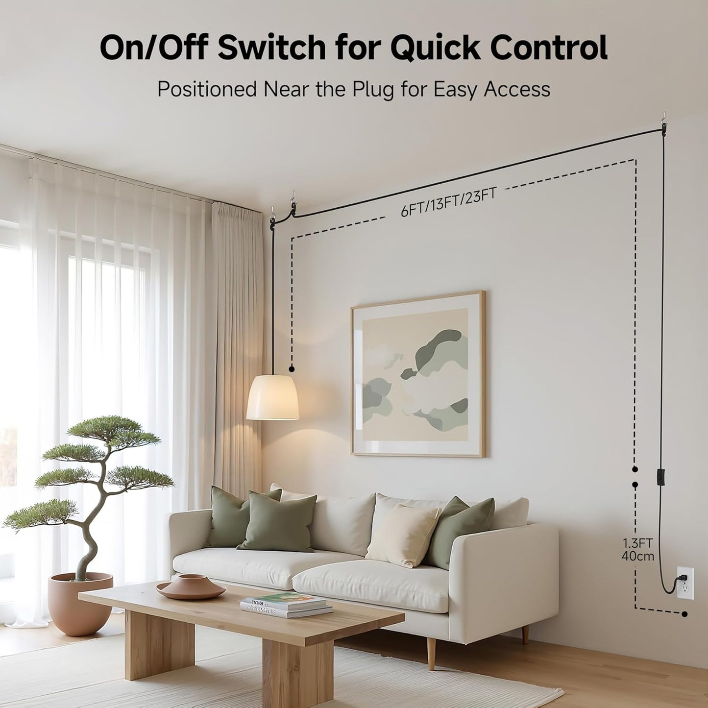 Cable Matters 2-Pack Plug in Hanging Light Cord with Switch - 15ft, Pendant Light Cord with Lamp Socket, Black
