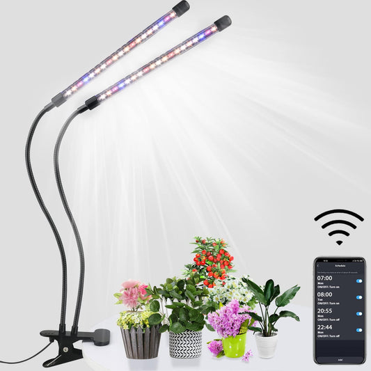 Led Grow Lights for Indoor Plants Full Spectrum, Smart WiFi Led Grow Light with Timer, Dimmable Clip on Grow Light App/Voice Control, Compatible with Alexa/Google/Siri (2 Tube)