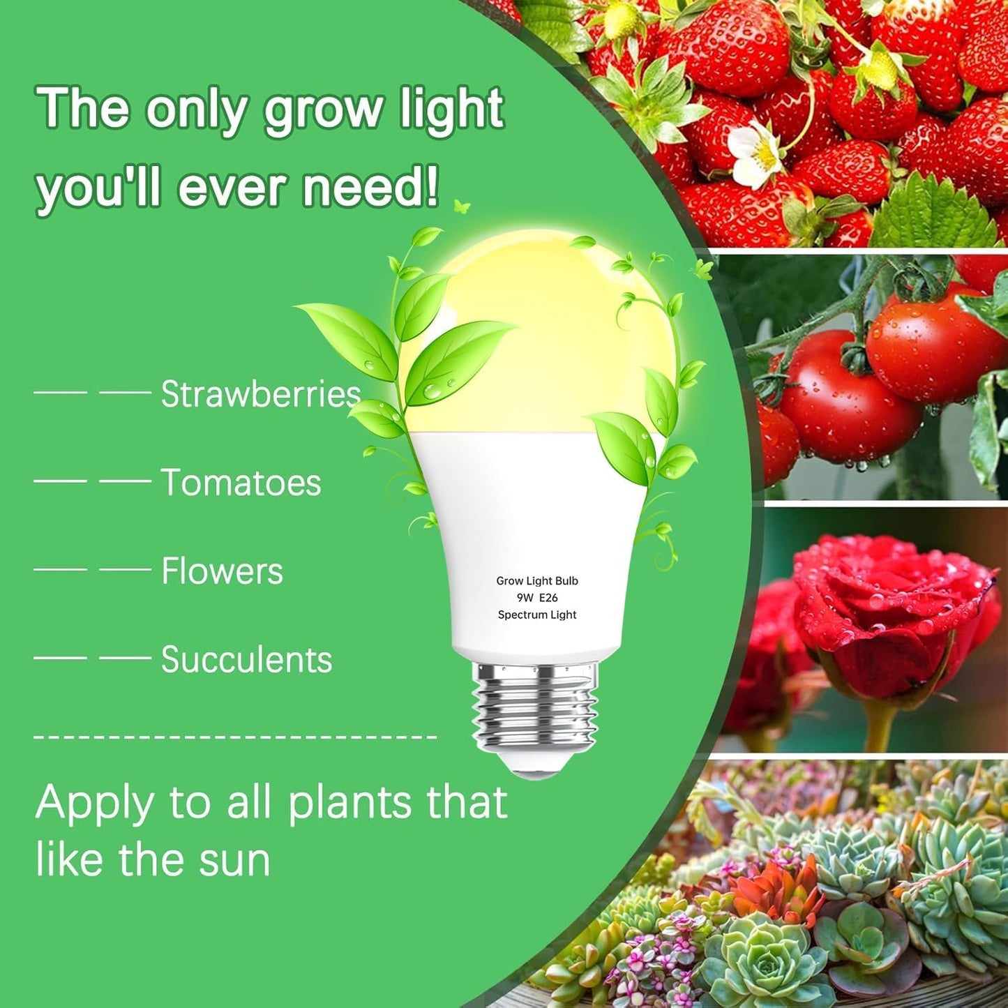 6 Pack Full Spectrum Grow Light Bulbs,A19 Grow Lights for Indoor Plants,Dimmable E26 9W Grow Bulb Replace up to 100W,Plant Lights for Indoor Growing,Flowers,Greenhouse,Indore