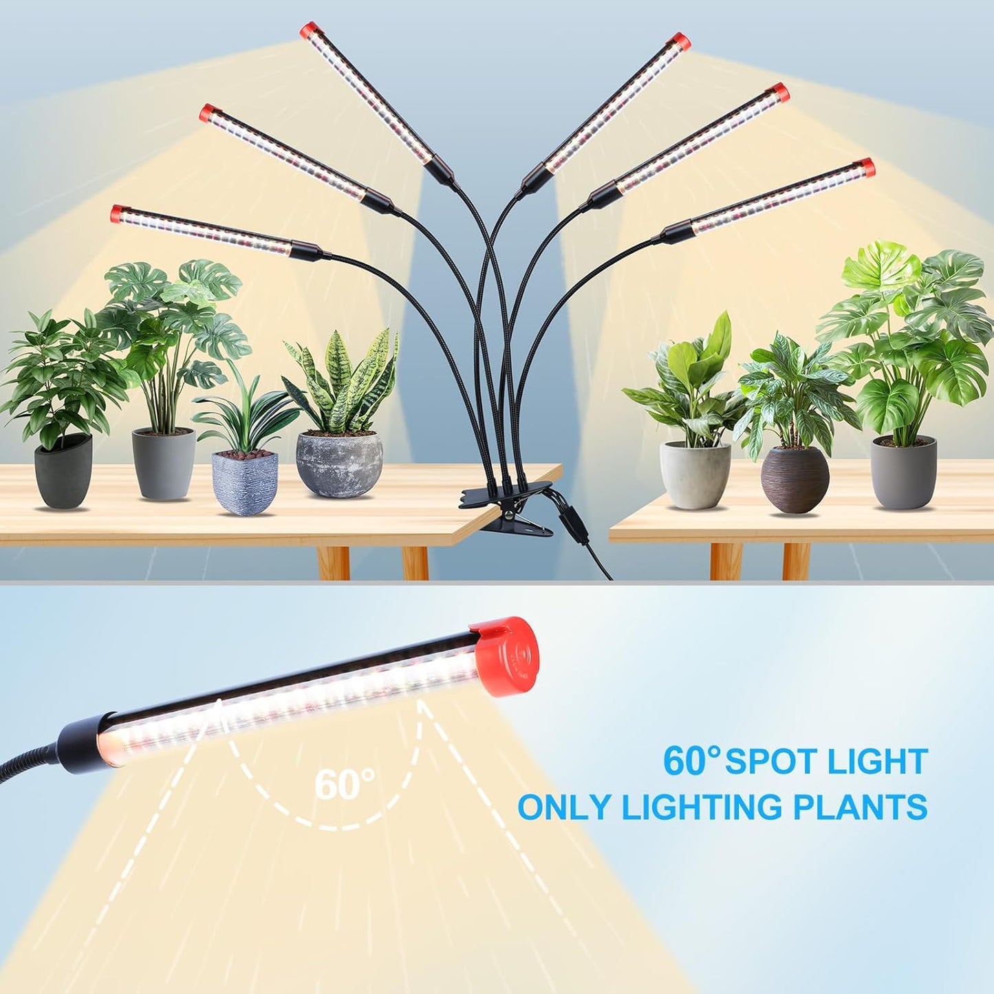 FECiDA Gamechanger 2026 54 Watt Power Draw, NO Need Adapter, 6Head Strong Clip Grow Lights for Indoor Plants with 4/8/12/16/20H Timer, LED Plant Growing Lamps for Houseplants, Bonsai, Seed Starting