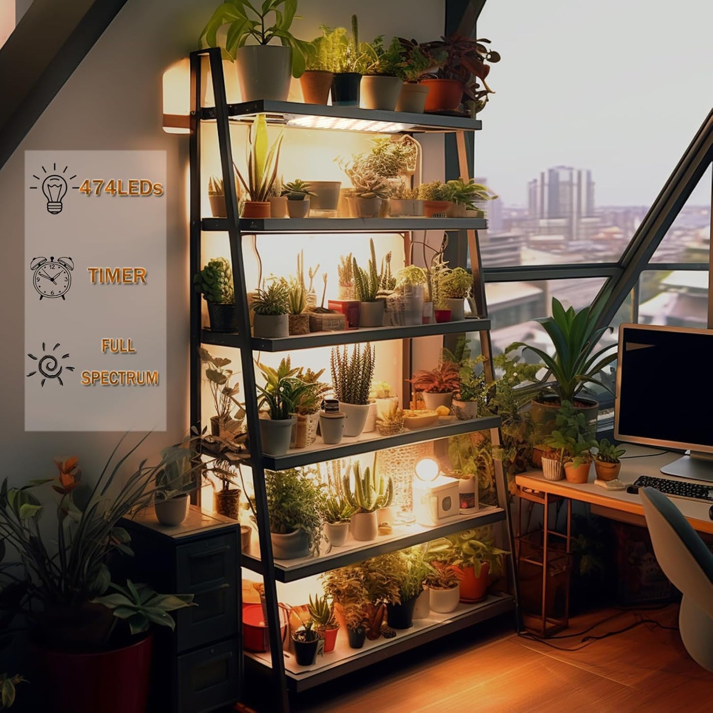 Rocoking Grow Light,Ultra-Thin Panel Grow Lights for Indoor Plants,474LEDs Full Spectrum Grow Lights for Under Cabinet Plant, Grow Lamp with 4/8/12H Timer,10 Dimmable Levels for Plants Growing (6pcs)