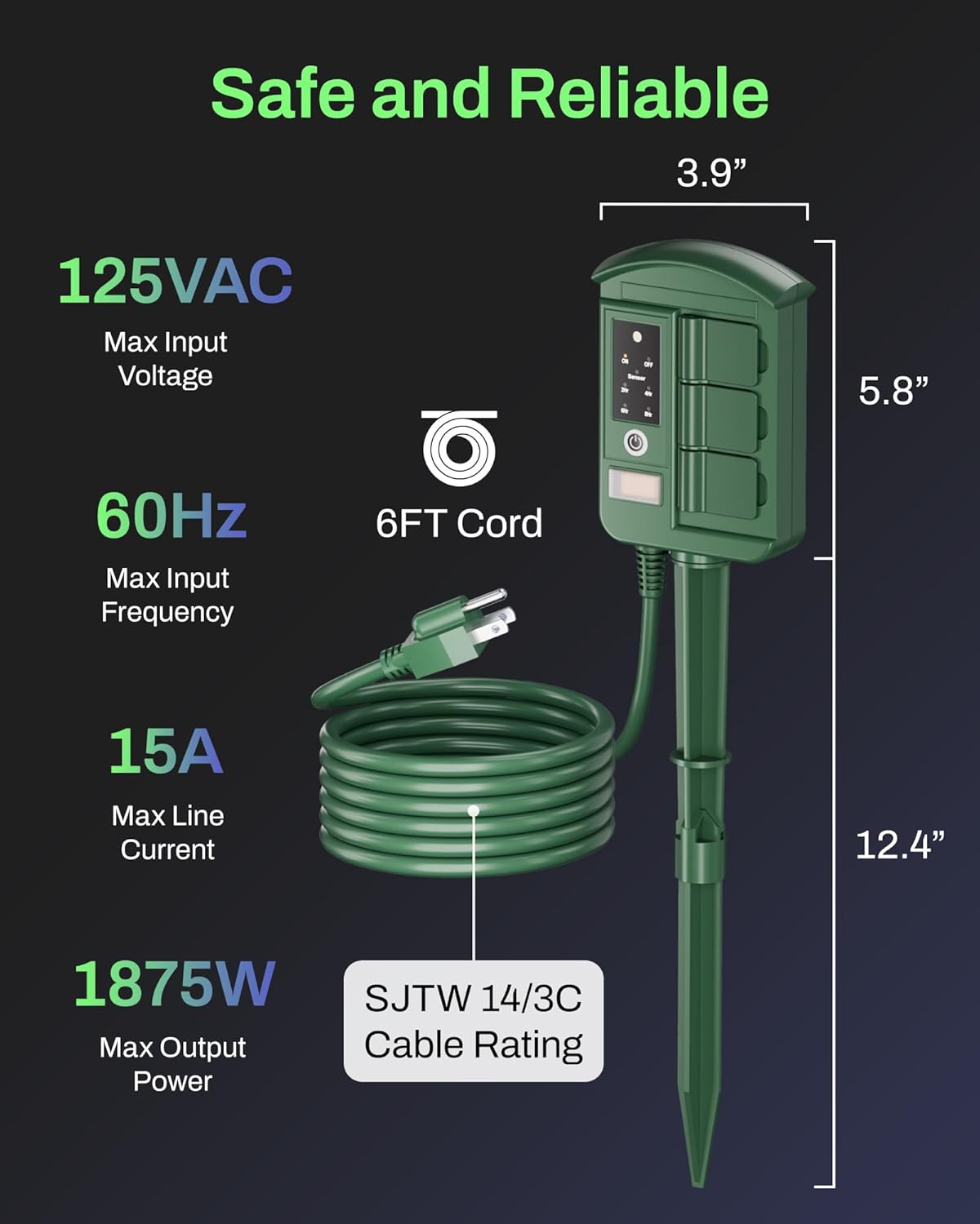 BN-LINK Outdoor Power Stake with Dusk to Dawn Timer, Waterproof 6 Grounded Outlets, 6FT Cord, 100FT Remote Control, Heavy Duty Outdoor Plug for Christmas Lights, Yard, Garden, ETL Listed