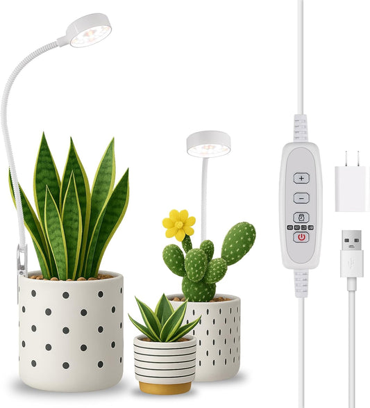 2 Pack Grow Lights, Pot Clip LED Growing Lamp for Indoor Succulents Pot Mini Small Plants,6000K White Full Spectrum with 5-Level Dimmable, Auto Timer 4/8/12/18 Hrs