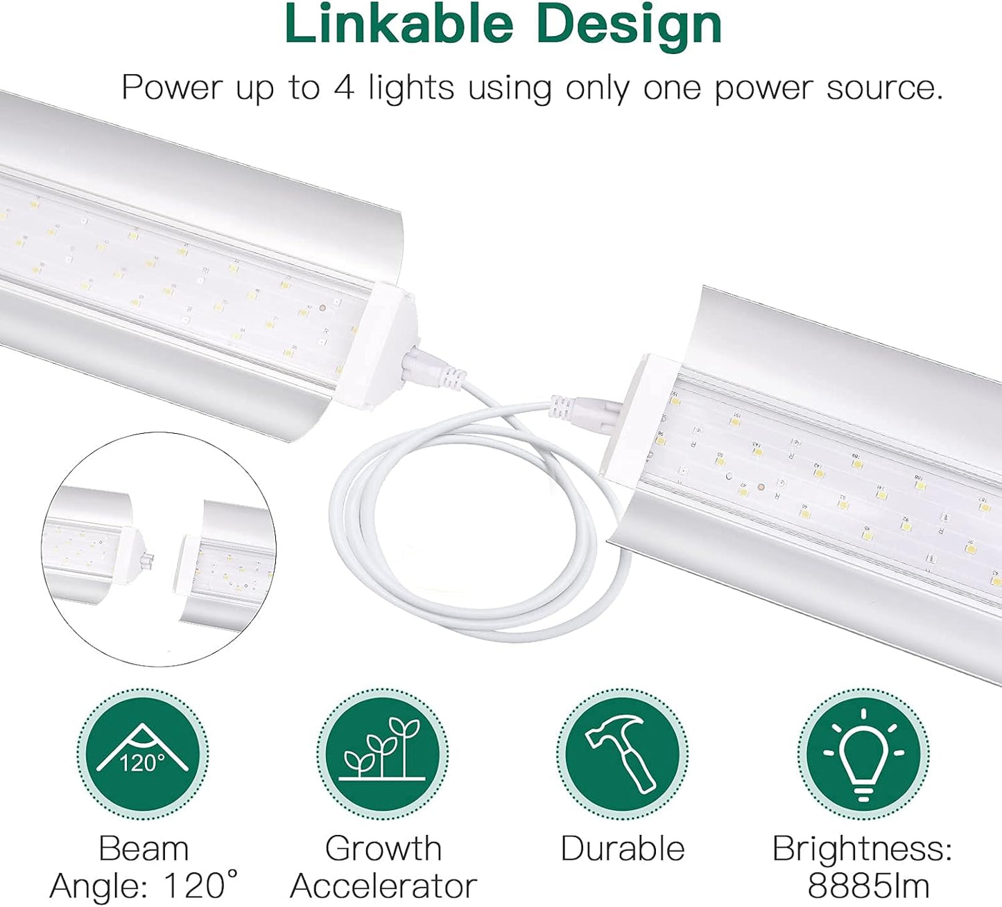 SZHLUX Grow Light 4FT 140W (2×70W, 800W Equivalent) Super Bright Full Spectrum Sunlight Plant Light, LED Grow Light Strips, Linkable Growing Lamp for Indoor Plants
