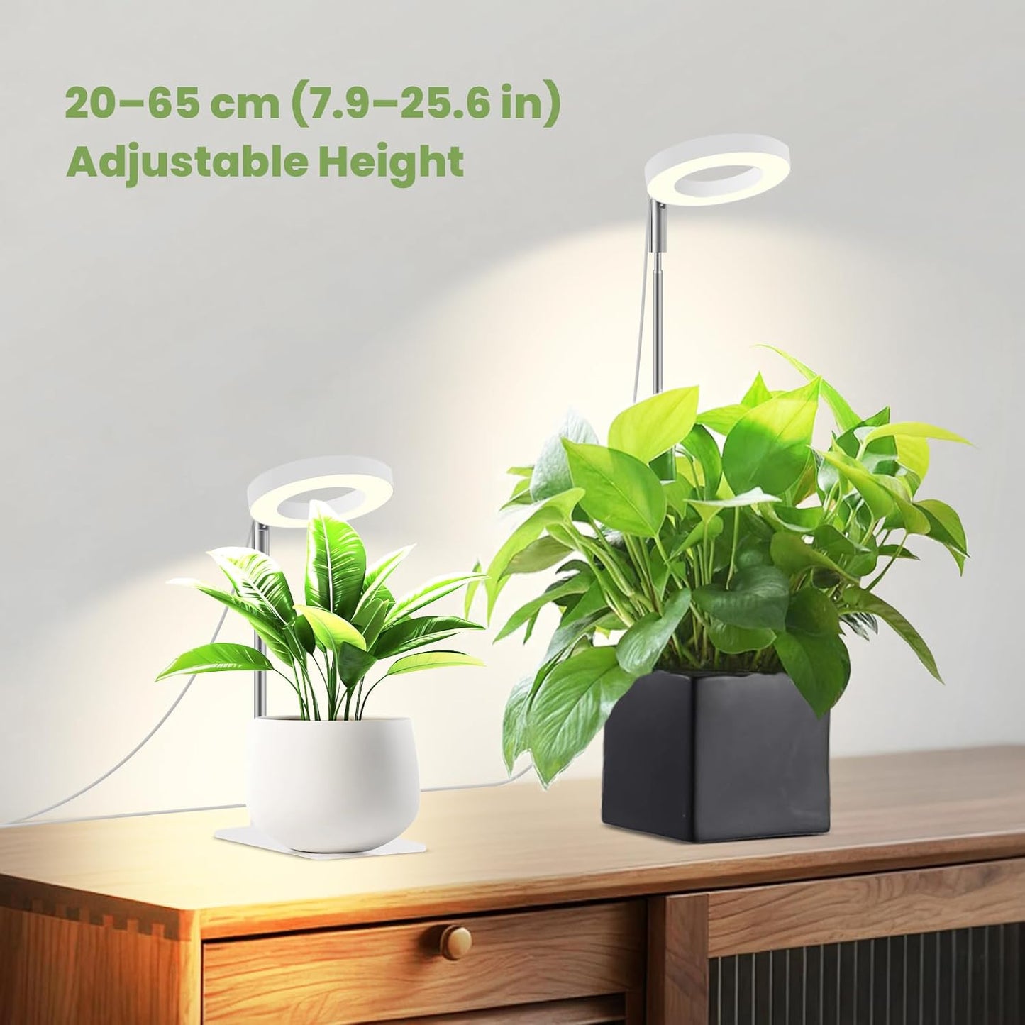 Plant Lights for Indoor Growing 12V, 660nm-Enhanced Full Spectrum, Small Halo LED Grow Light with Under-Pot Base, Grow Lamp with Timer & Dimming, 6W, 118 µmol/s/m²@15cm(6in), 2 PCS, A7-W-2