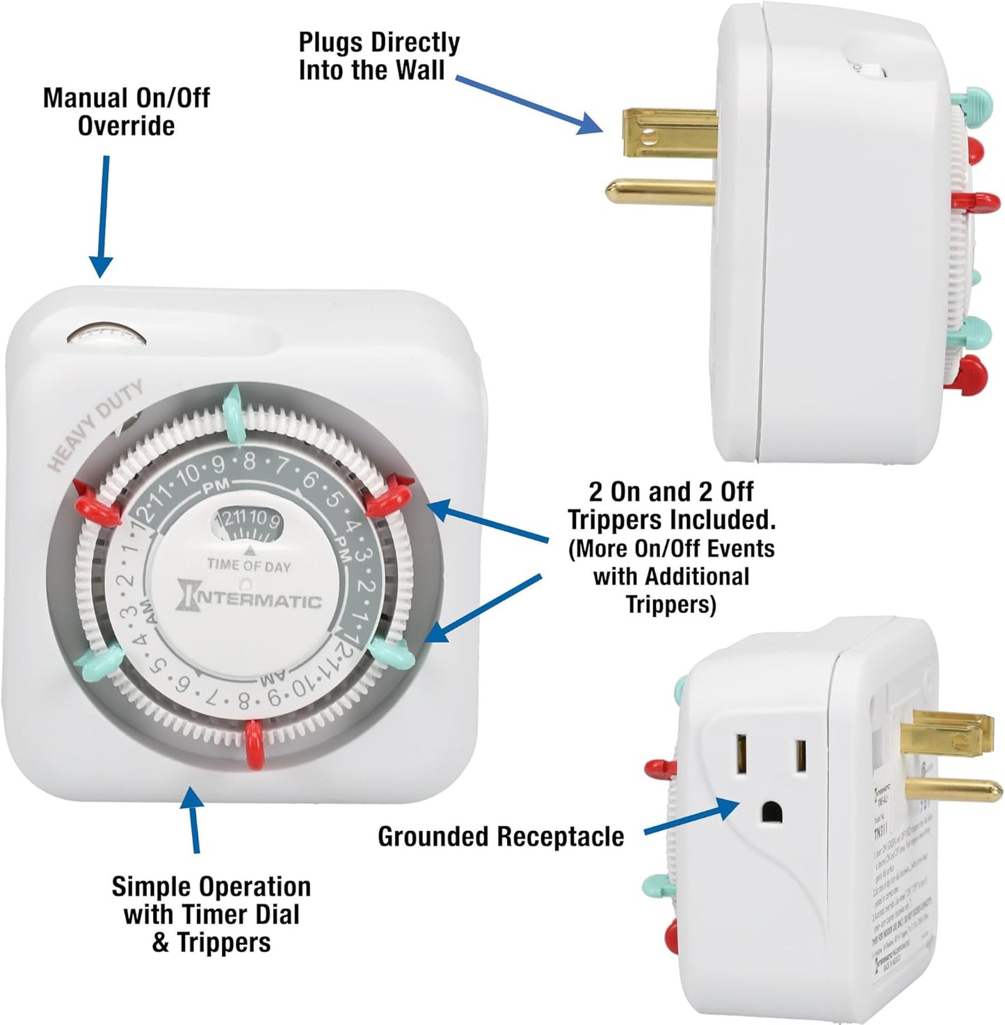 TN311 Heavy-Duty 24-Hour Indoor Mechanical Plug-in Timer - Efficient Control, Customizable Scheduling - Timer for Lighting, Fans & Small Appliances