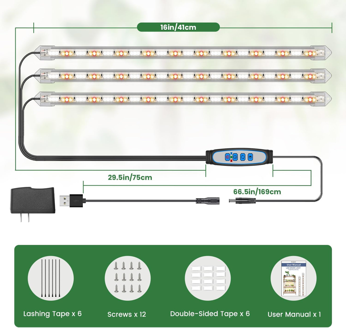 Kullsinss LED Grow Light Strip, 180 LEDs Grow Lights for Indoor Plants Full Spectrum 3000K/6000K/660nm Sunlike Plant Light for Indoor Growing with 3 Spectrum Modes, 16 Inches