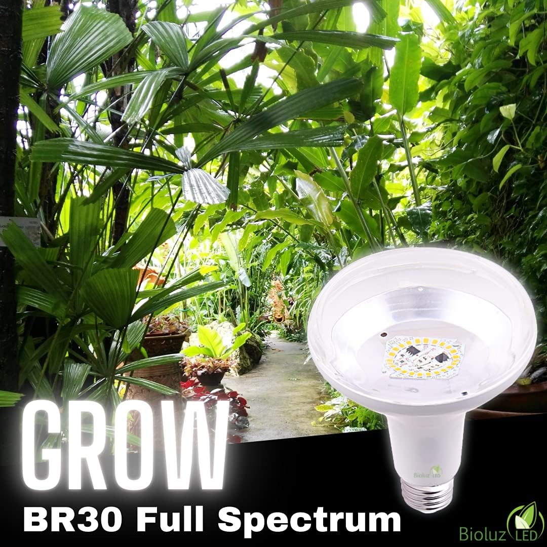 Bioluz LED Grow Light Bulbs, Full Spectrum 3000K BR30 Floodlight Bulbs for Indoor Plants, 9W, Low Heat & Energy Efficient, 2-Pack