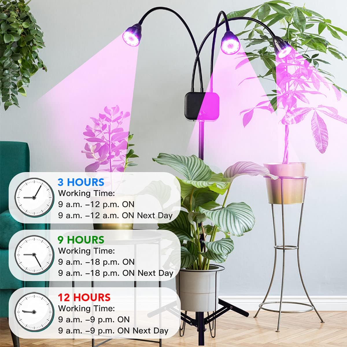 Plant Grow Light with Stand, Full Spectrum 60W LED Floor Plant Lamp for Indoor Plants Growing,Height Adjustable Plant Lamp Timer 3/9/12H