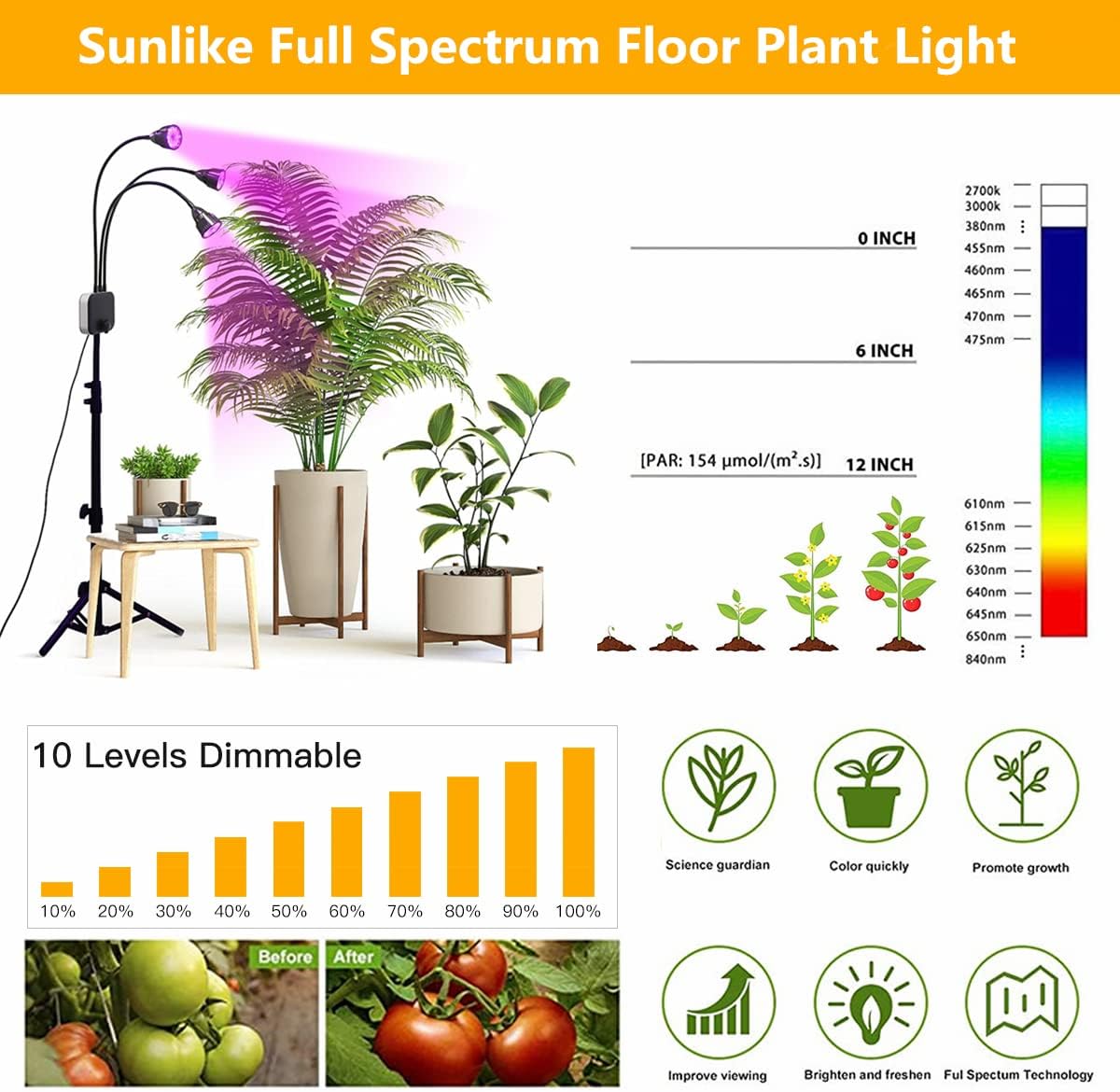 Plant Grow Light with Stand, Full Spectrum 60W LED Floor Plant Lamp for Indoor Plants Growing,Height Adjustable Plant Lamp Timer 3/9/12H