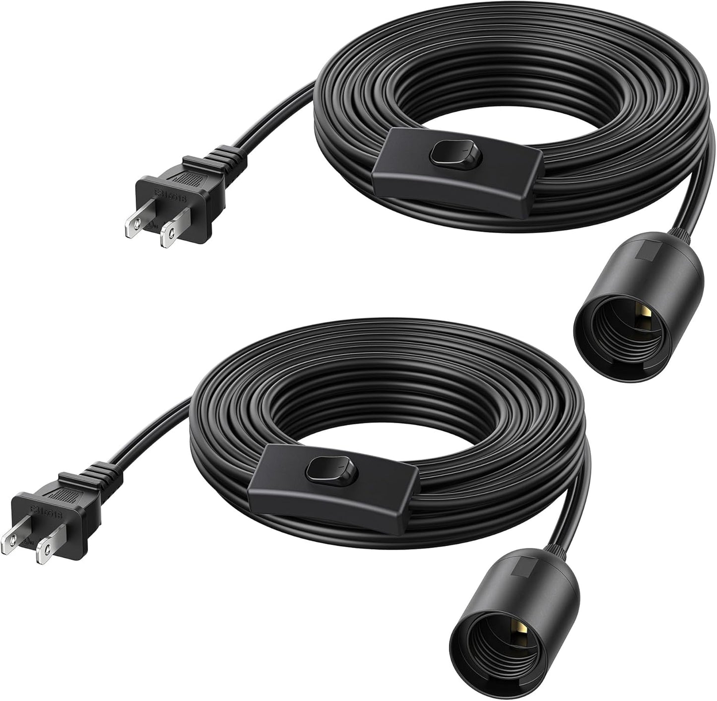 Cable Matters 2-Pack Plug in Hanging Light Cord with Switch - 15ft, Pendant Light Cord with Lamp Socket, Black
