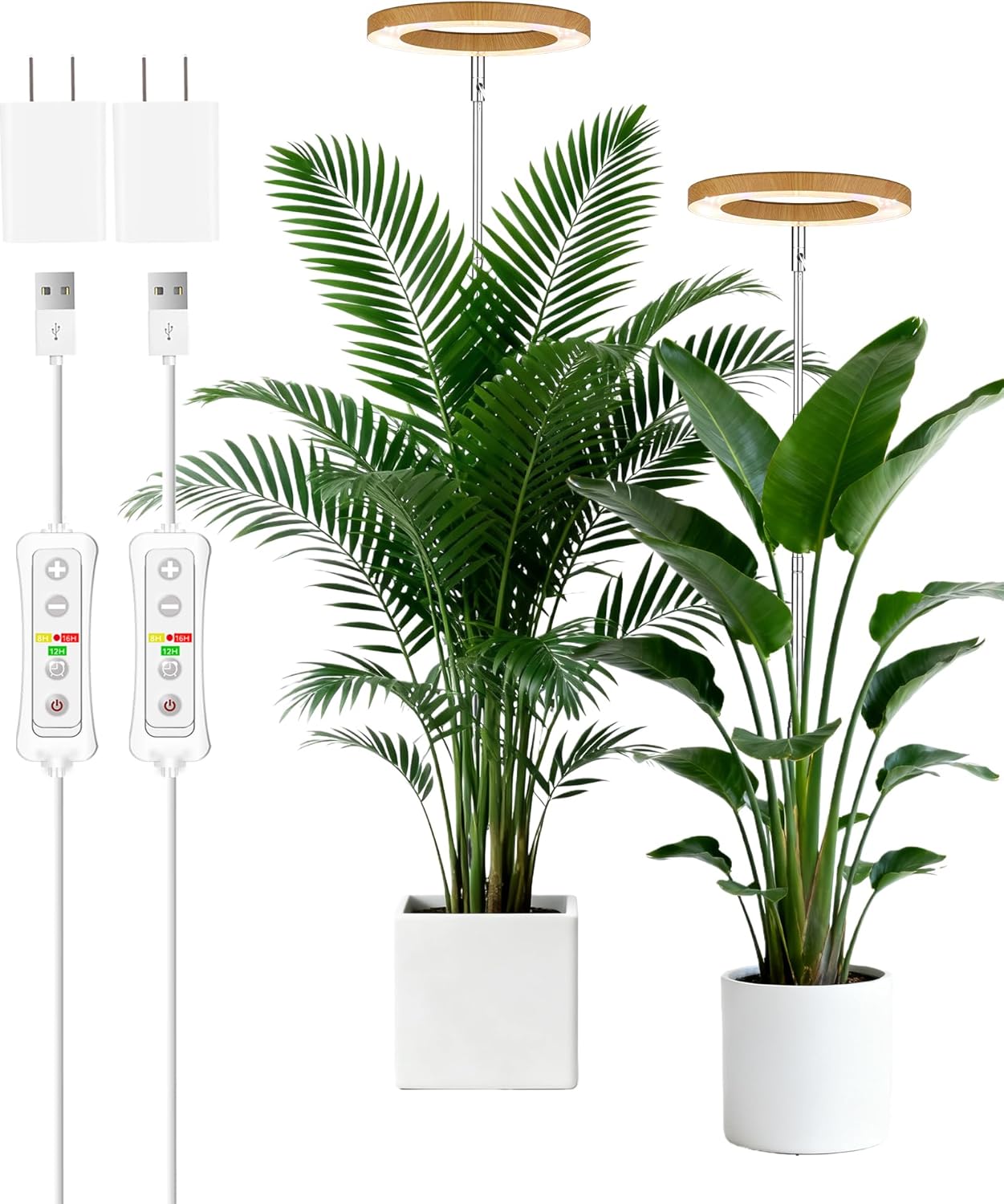 yadoker Grow Light for Large Indoor Plants, Full Spectrum LED Plant Light, Height Adjustable for Tall Plants, Auto On/Off Timer, 5V Safe Low Voltage Wood Grain Grow Lamp for Home & Office