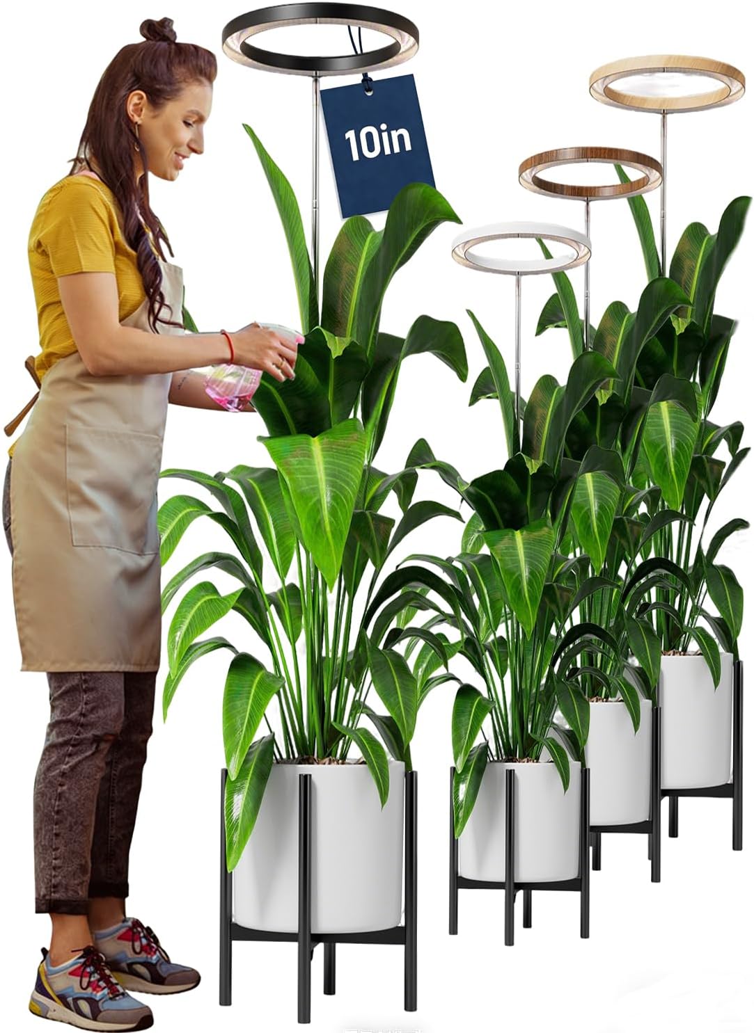 10" Grow Lights for Large Indoor Plants, Full Spectrum Indoor Plant Light for Indoor Growing with Timer,Height Adjustable Auto On/Off 3/9/12H, 9 Brightness,Led Tall Halo Grow Light for House Plants
