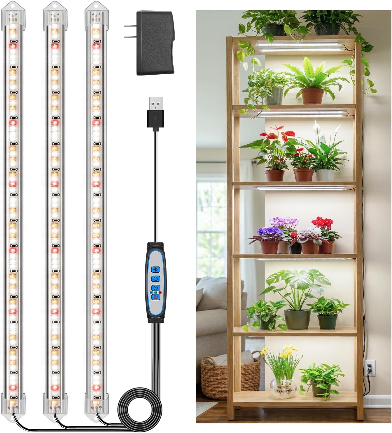 Kullsinss LED Grow Light Strip, 180 LEDs Grow Lights for Indoor Plants Full Spectrum 3000K/6000K/660nm Sunlike Plant Light for Indoor Growing with 3 Spectrum Modes, 16 Inches