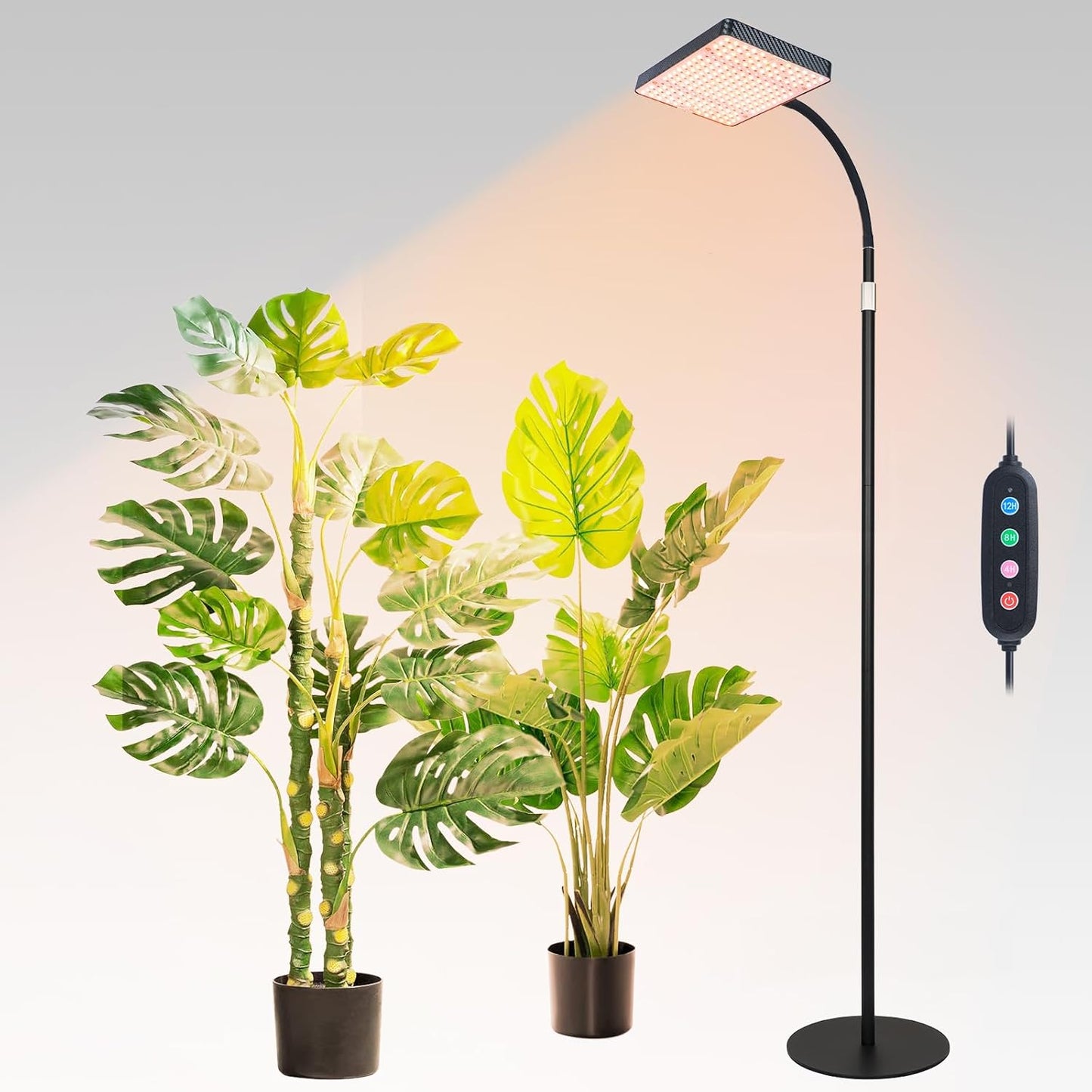 FECiDA 2026 Floor Grow Light, Standing Grow Lights with Stable Round Base for Indoor Plants, Bonsai Tree, 4/8/12/16/20 Hr Timer, 25 Watt Power Draw, NO Need Adapter, 40"-76" Height Adjustable