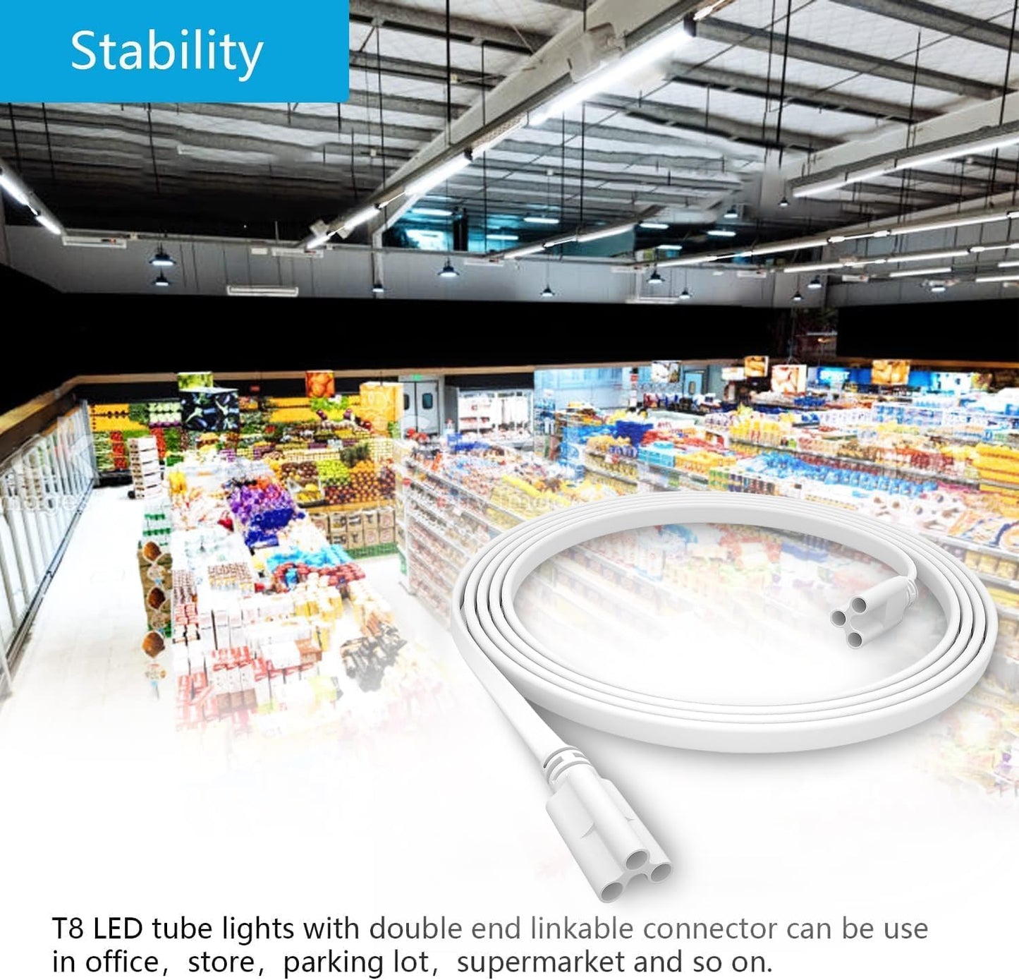 JESLED 5FT T5 T8 Extension Cords for led Shop Lights, 1.5 Meter T5 Extension Cable Linkable Wire Cable Connector for Integrated LED Tube Light, Garage Light, 6 Packs (Not for Male-to-Female)