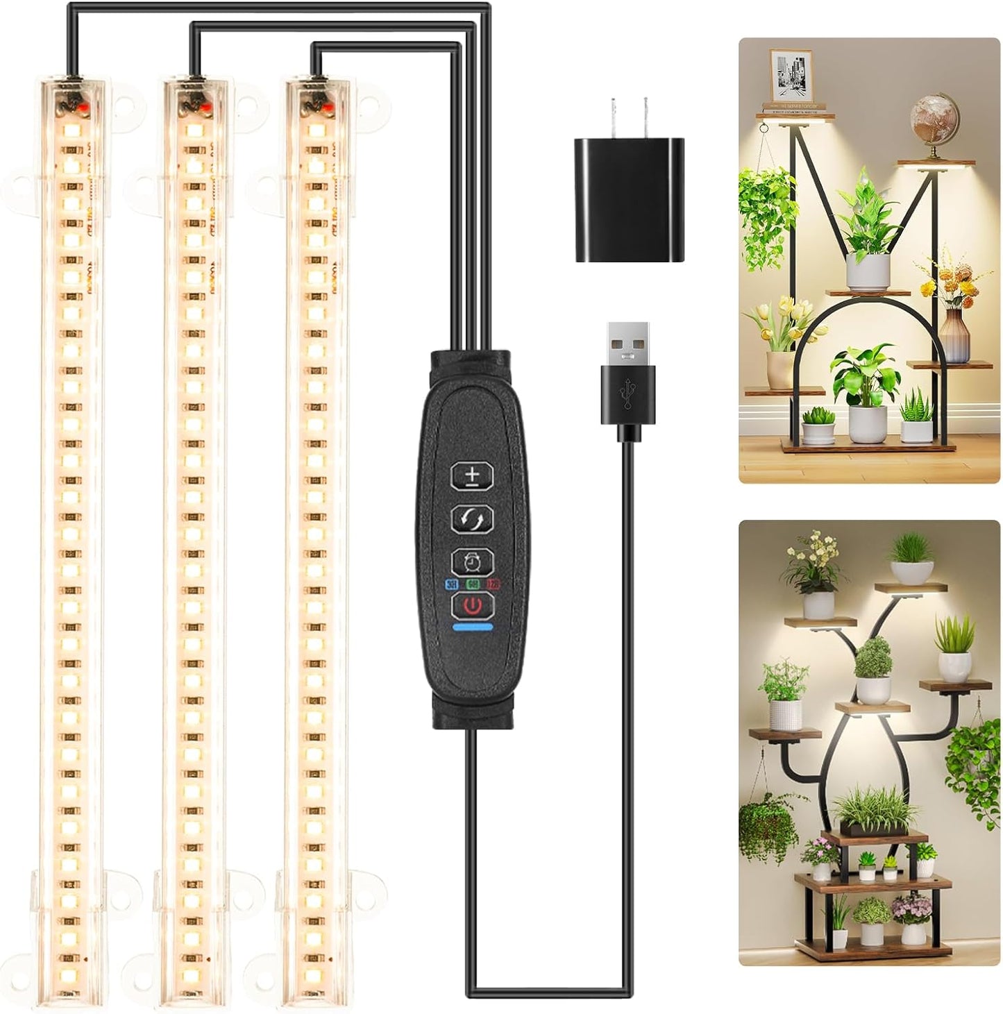 RWNTAO 3 Head 7.8 Inches LED Grow Light Strips, Grow Lamps for Indoor Plants Full Spectrum 3000K, 72 LEDs Plant Light Strips with 3/9/12H Timer, 10 Dimmable Levels for Seedling Succulent