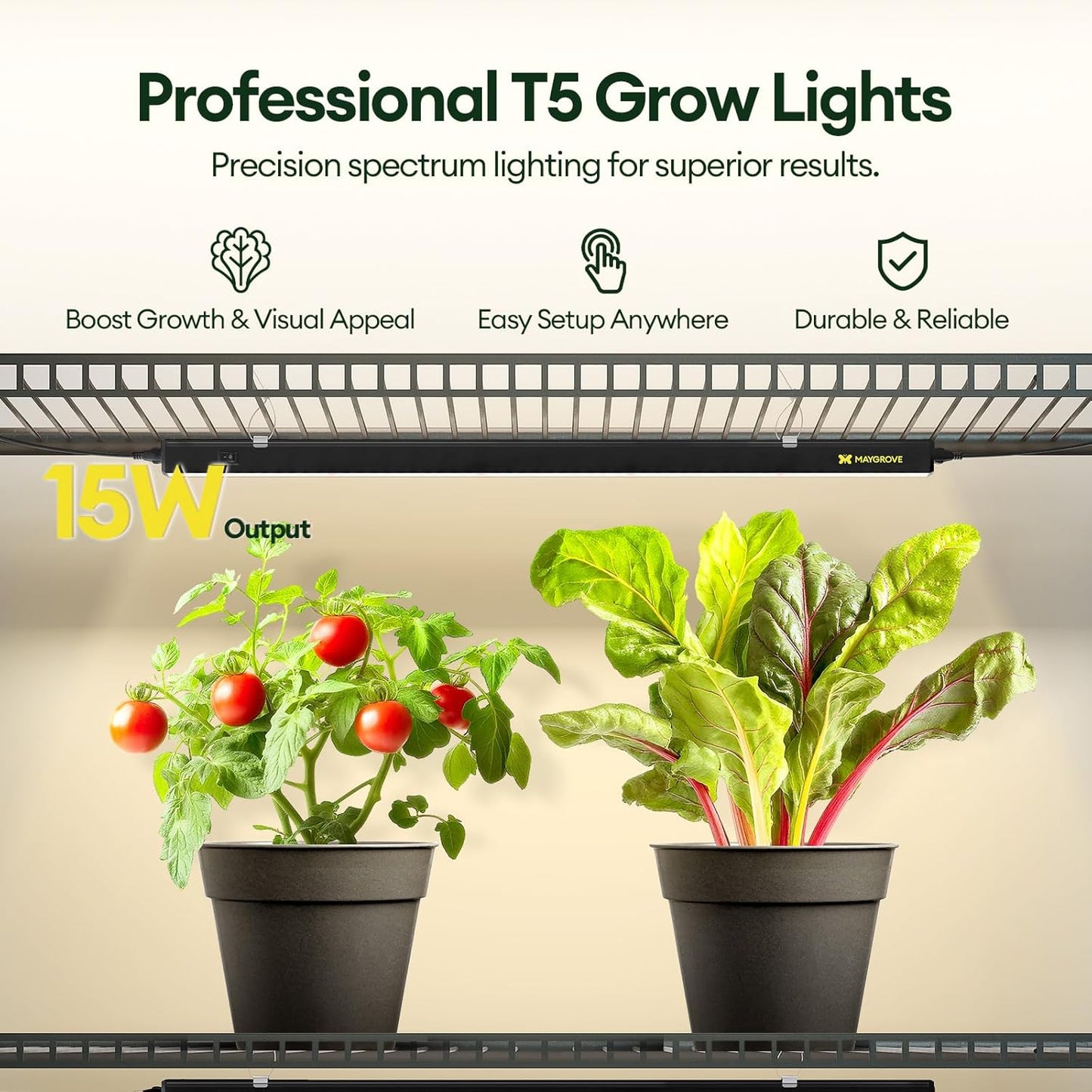 Maygrove T5 Grow Lights for Indoor Plants 2FT, Red-Enhanced Full Spectrum 5000K Grow Light, 60W(4 x 15W), Grow Light Strips for Seed Starting, Greenhouse, High PPFD, Linkable, Black, 4-Pack