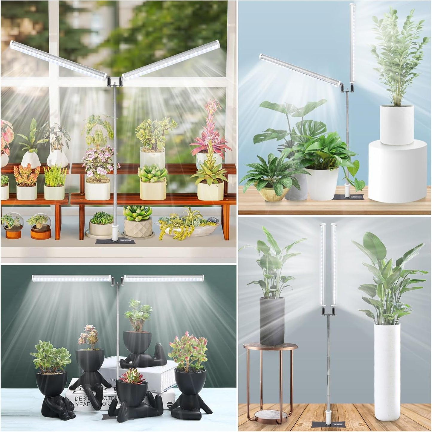 Standing LED Grow Light，Adjustable Dual Head T12 Bar Plant Light, White 6500K Full Spectrum Plant Grow Lamp on Stand for Indoor Plants Seed Starting, Seedlings, Veg, Flower
