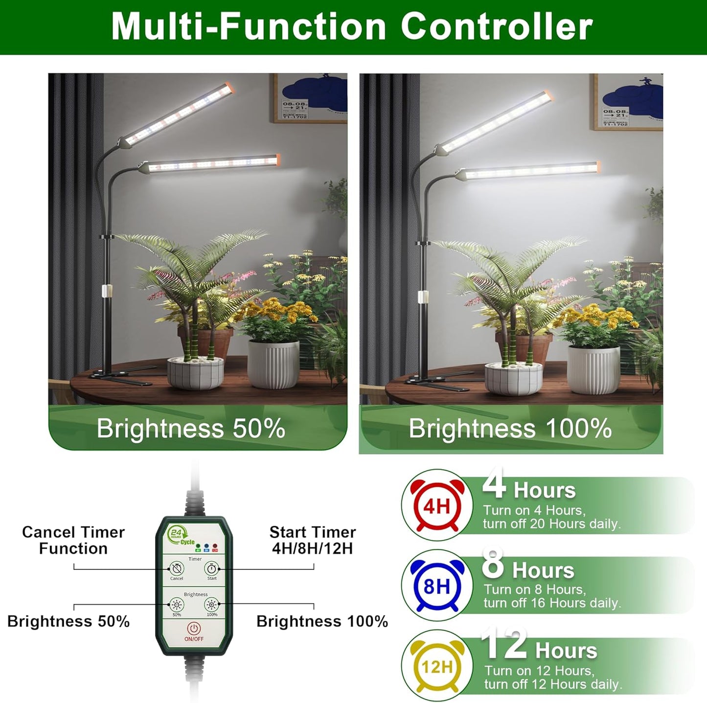 GooingTop Grow Light for Indoor Plants,5000K Full Spectrum Growing Plant Lamp with White Red Blue LED for Pots Succulents Seed Starting,Height Adjustable 10-32'' with Optional Dimming & Timer