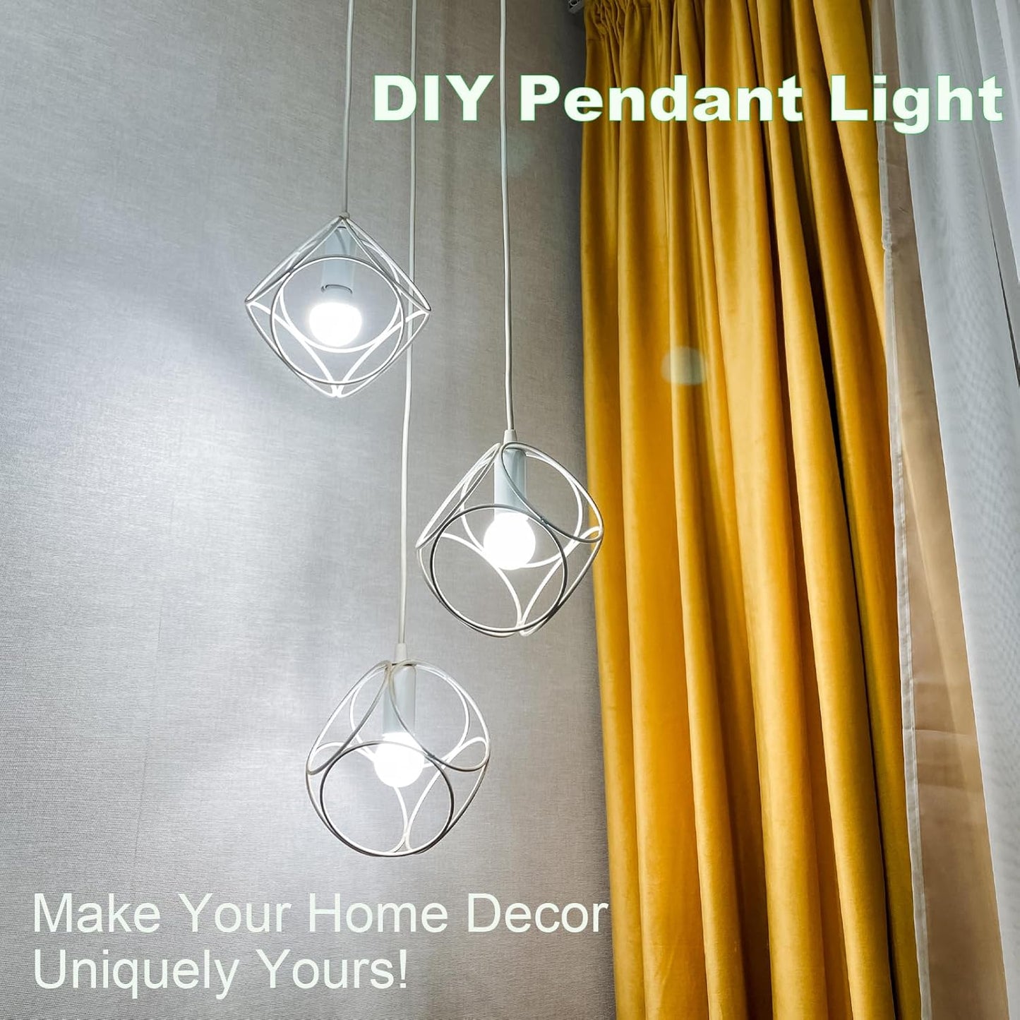 Hanging Light Socket with Cord - Extension Hanging Lantern Cord Cable - Lamp Cord with Switch E26/E27 Pendant Light Socket, 8.2Ft Light Bulb Cable, White, 4 Pack