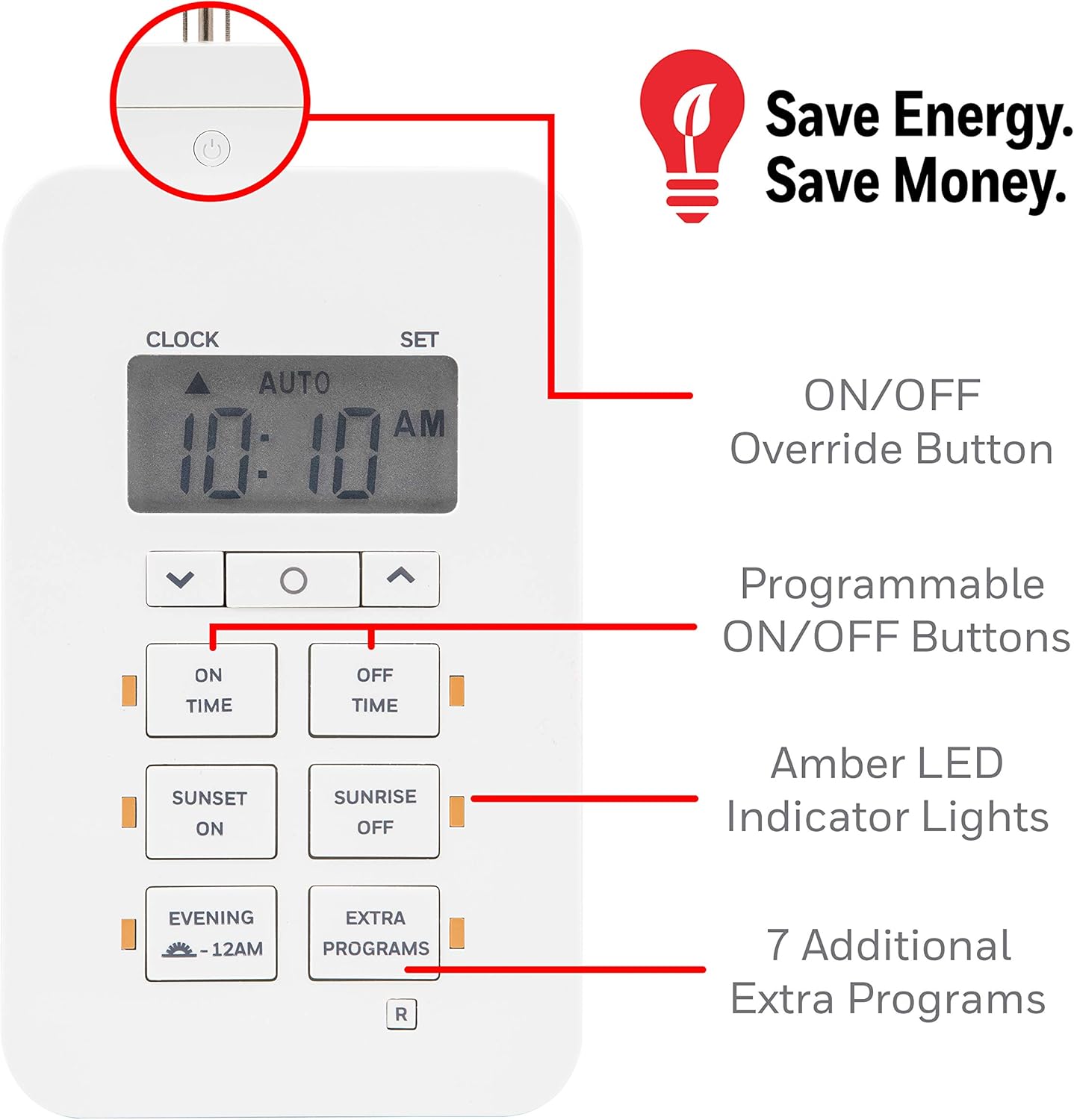 UltraPro Daysmart 7-Day Digital Outlet Timer, 2 Grounded Timer Outlet, Programmable ON/OFF Light, Countdown Plug, 125VAC Light Indoor, Lamp Plug, White, 2 Pack, 46213