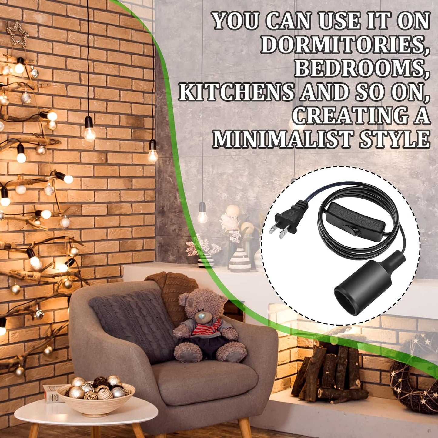 10 Pack Hanging Light Cord Pendant Light Cord with Switch Light Socket Extension Light Bulb Socket Cable Lamp Kit for E26 E27 Lamp Socket Lantern (Black, 15 Feet)