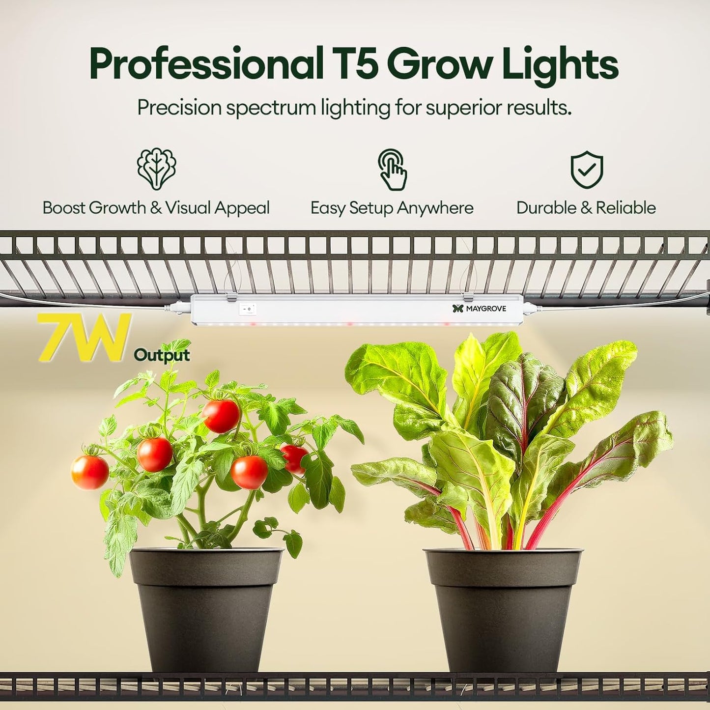 Maygrove T5 Grow Lights for Indoor Plants 1FT, Red-Enhanced Full Spectrum 5000K Grow Light, 28W(4 x 7W), Grow Light Strips for Seed Starting, Greenhouse, High PPFD, Linkable, White, 4-Pack