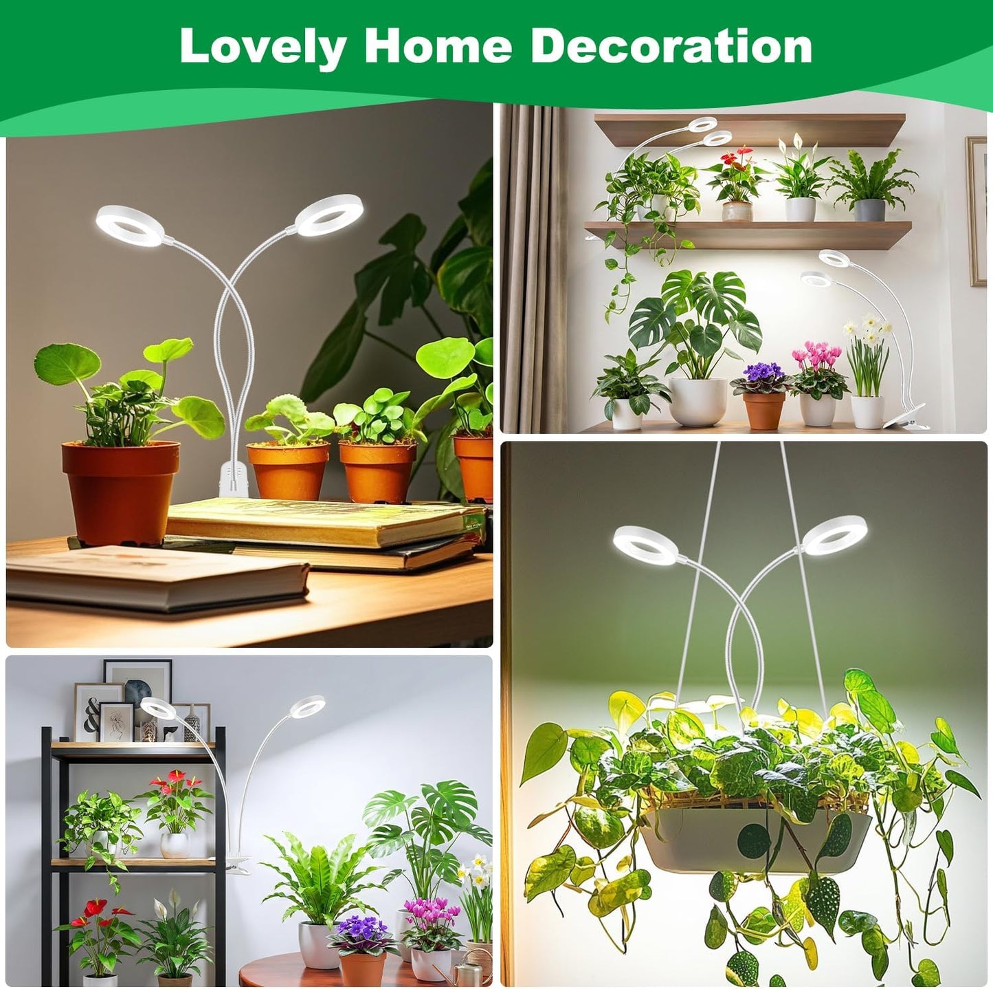 Grow Lights for Indoor Plants, 2 Heads 96 LEDs Full Spectrum Clip On Grow Light with Clip, Plant Lights for Indoor Growing with 3 Lighting Modes, 6/12/16Hrs Auto Time, 5 Brightness.