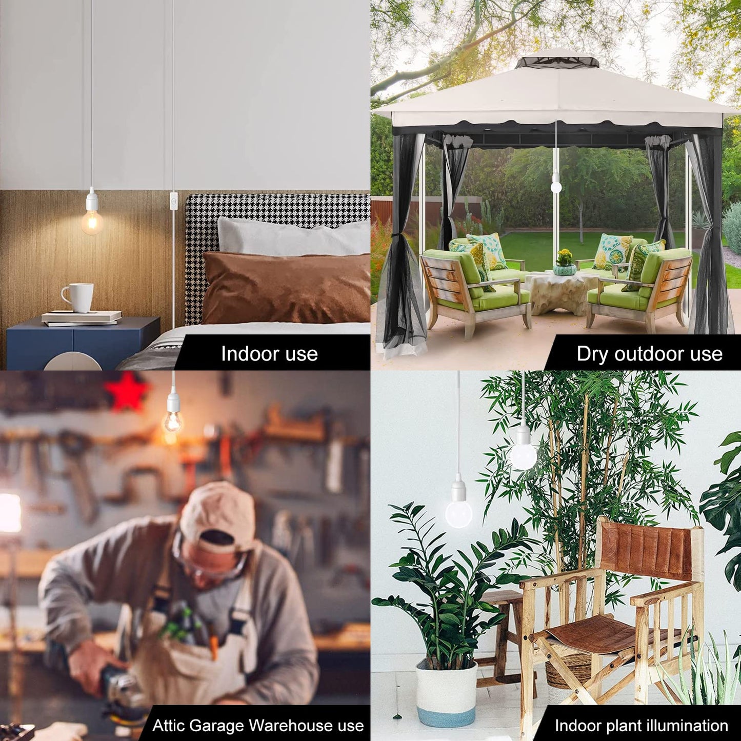20Ft Extension Hanging Lantern Pendant Light Cord - White, E26 Light Bulb Socket with Cord, On/Off Switch, Polarized Plug, UL Approval Hanging Light Cable with Socket (No Bulb)