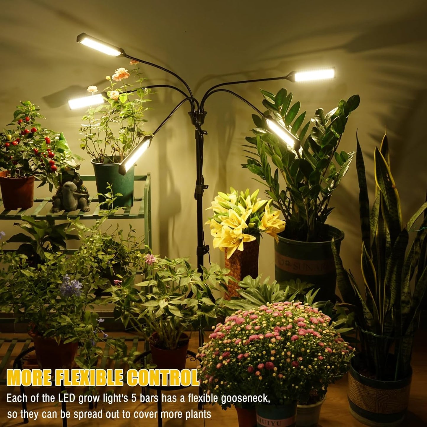 LED Grow Lights for Indoor Plants Full Spectrum 5 Heads Light,Indoor Grow Lamp with Timer and Auto On/Off Timing 5/10/15H, 450 LEDs Plant Lights for Indoor Growing with Tripod Stand.