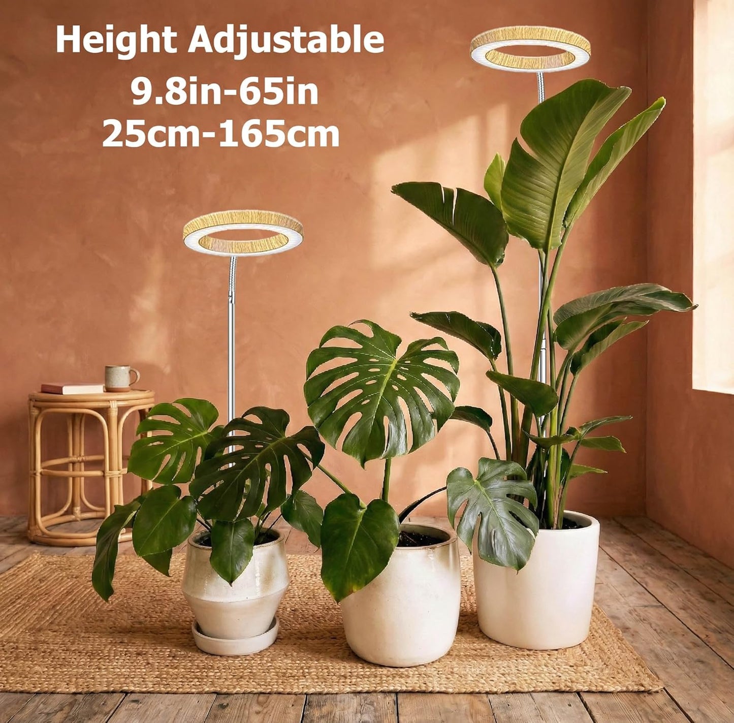 Grow Lights for Indoor Plants Full Spectrum,6.3" LED Wood Grain Plant Grow Light,9.8-65in Height Adjustable Plant Lights Growing Lamp with Auto Timers 3H/9H/12H,10 Dimmable Levels (Wood Grain 2 Pack)
